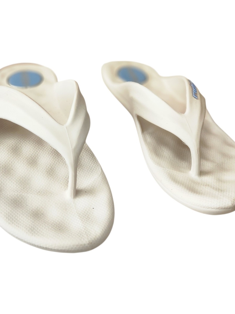 Riders Grendene White Thong Flat Blue Logo Accents Made In Brazil Women's Size 9